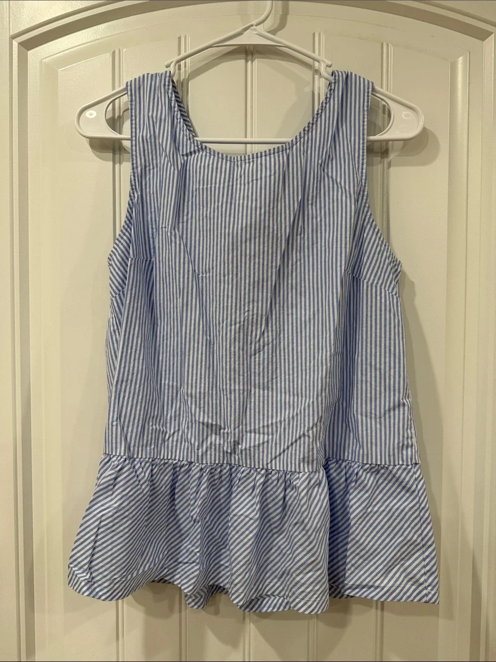 J. Crew Blue and White Striped Peplum Tank Top
